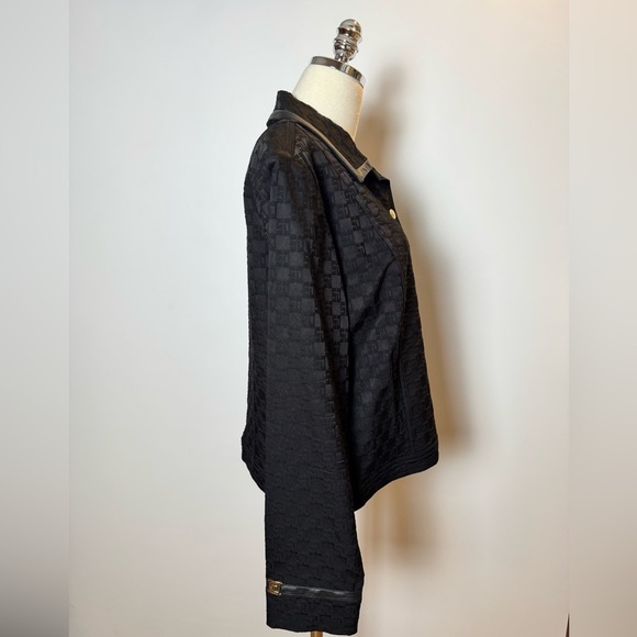 St. John Black Logo Textured Denim Jacket Size L - Picture 9 of 12